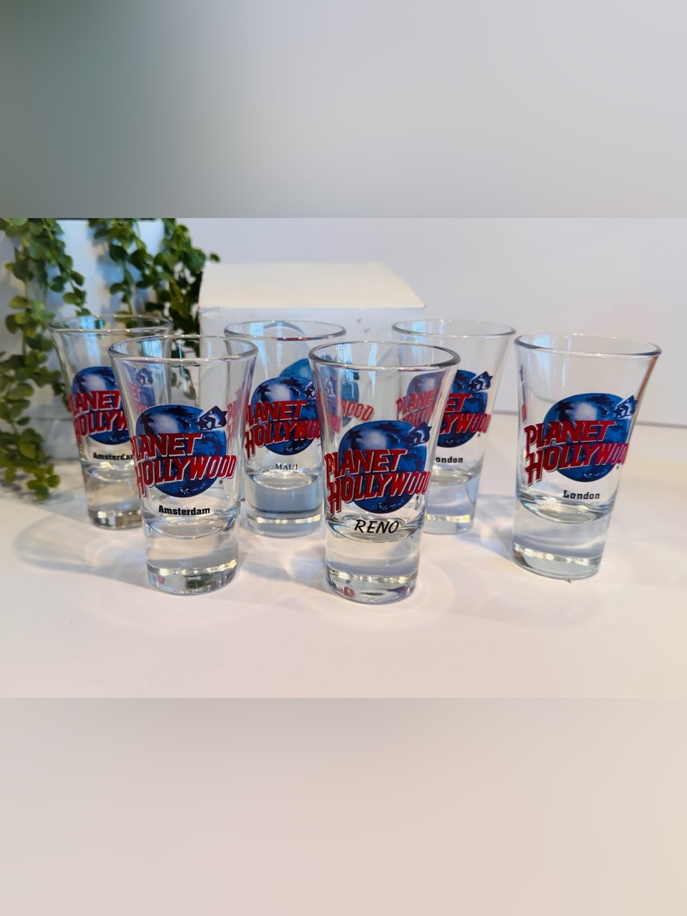 Planet Hollywood Shot Glasses Set of 6 London Amsterdam Maui Reno 3.5” Tall